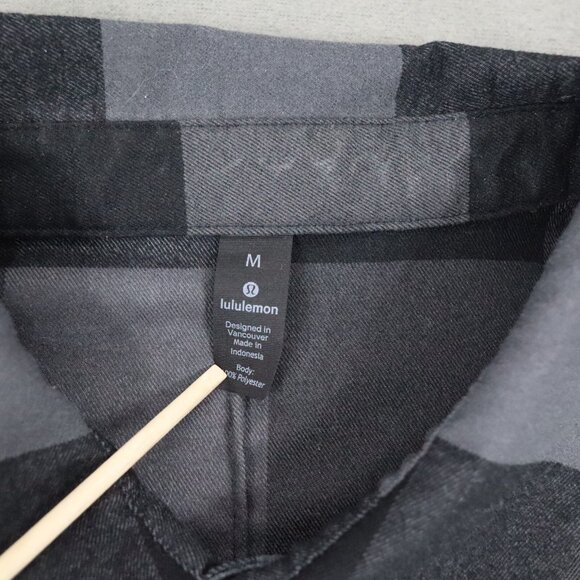 Lululemon Shirt Mens M Black Gray Plaid Masons Peak Flannel Button Up Outdoor - Picture 2 of 5